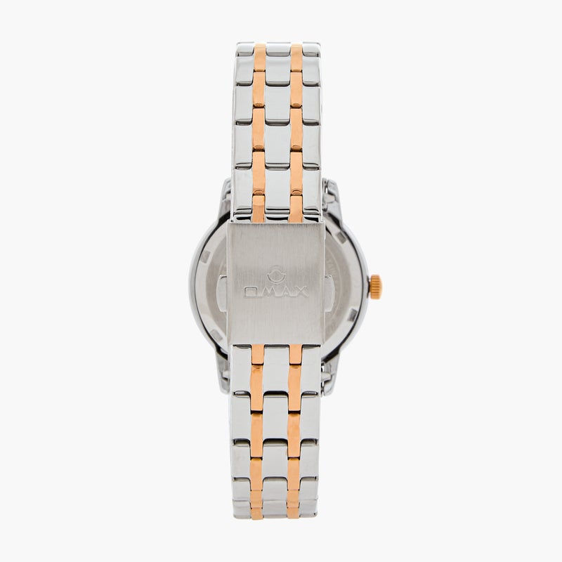 OMAX ساعة أومكس النسائية الذهبية والفضية التناظرية - Image 3